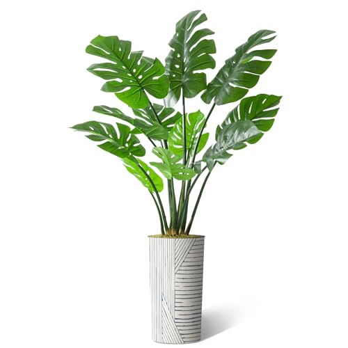 Artificial Tree in Geometric Pattern Planter, Fake Monstera Silk Tree for Indoor and Outdoor Home Decoration - 65" Overall Tall (Plant Pot Plus Tree) - style: Monstera Plant