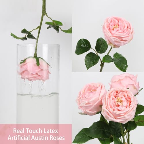 IPOPU Real Touch Rose Artificial Flowers 5PCS Faux Pink Peonies Realistic Roses with Stem for Wedding Bouquet Party Home Decor (Pink) - color: Pink