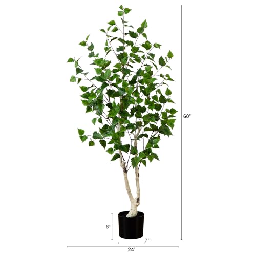 Nearly Natural 5ft. Artificial Birch Tree with Real Touch Leaves - size: 5ft