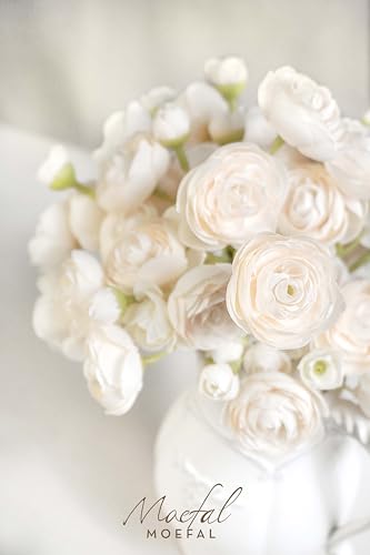 Ranunculus Artificial Flowers 18pcs, Faux Silk Mini Ranunculus Bulk Fake Wedding Filler Flowers for DIY Bouquets Centerpieces Bridal Shower Decorations Arrangements, Cream - color: Cream