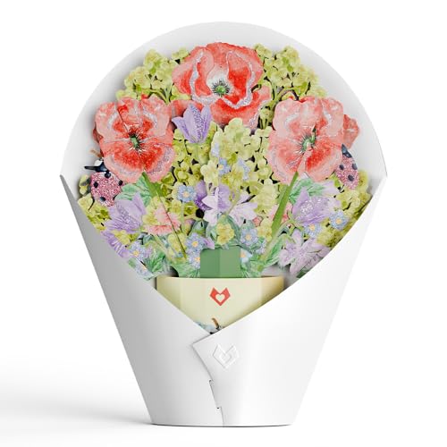 Lovepop Everyday Pop-Up Bouquet with Glitter Details for Her and Him - 3D Greeting Cards for Boys, Girls, Men, Women - Lovely Ladybug - 12" Glitter Bouquet - Blank Notecard & Envelope Included - color: Lovely Ladybug Glitter Bouquet