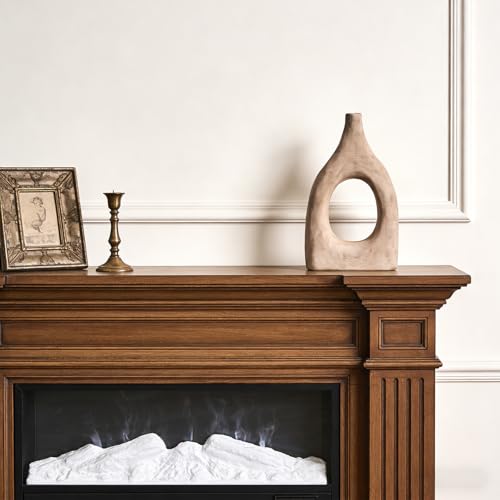Large Boho Ceramic Floor Vase for Home Decor, Matte Narrow Hollow Vase for Pampas Grass, Minimalist Decorative Centerpiece for Living Room, Entryway, Office (Beige Medium) - color: Beige Medium