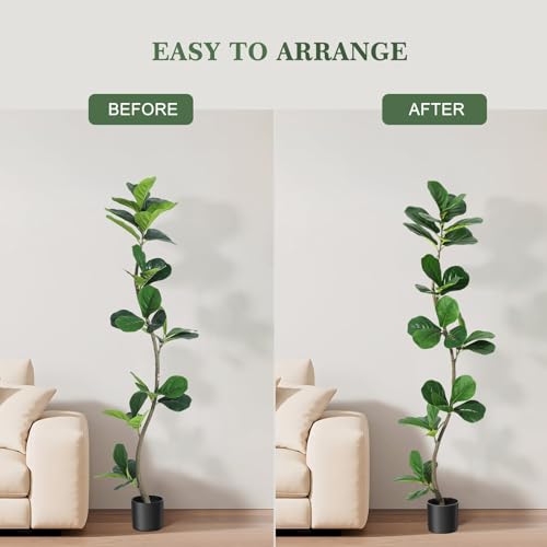 IDEALHOUSE 5ft Lifelike Artificial Fiddle Leaf Fig Tree, Fake Ficus Lyrata Tree with Sturdy Cement Base, Indoor Outdoor Decor for Home Office Living Room, Ideal Housewarming Gift - size: 5ft