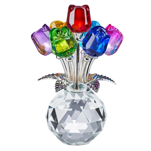 Crystal Flower Rose Glass Flowers Decoration Birthday Gifts for Women Girl Wife Girlfriend Ornament Bouquet for Wedding Anniversary Mom from Daughter Son (Multicolor Rose 02) - color: Multicolor