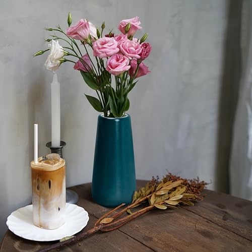 D'vine Dev 8 Inch Ceramic Flower Vase Matte Finishing, Minimalist Design for Home Décor, Bedroom, Living Room, Centerpieces, Office, Emerald Green, VS-XH-F-1 - color: Emerald Green, size: 8 Inch