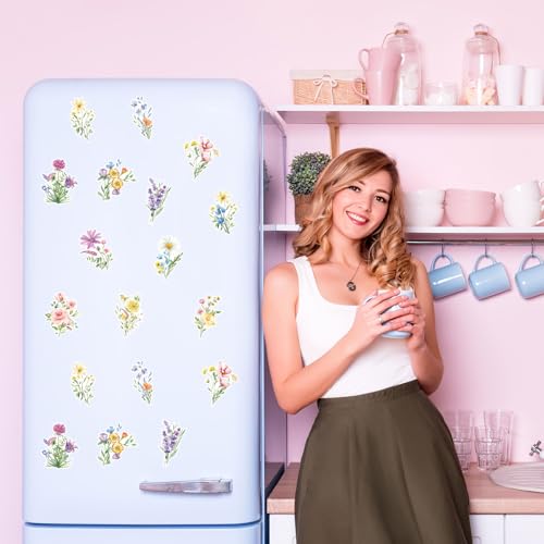 Whaline 12 Pcs Wildflower Refrigerator Magnets Magnetic Stickers Spring Watercolor Floral Bouquet Garage Magnet Decal for Fairy Party Fridge Car Metal Door Cabinet Mailbox - style: Spring Wildflower