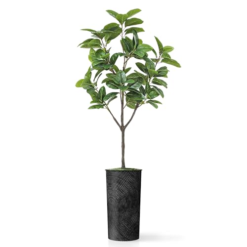 Artificial Tree in Geometric Spiral Pattern Planter, Fake Magnolia Tree for Indoor and Outdoor Home Decoration - 70" Overall Tall (Plant Pot Plus Tree) - style: Magnolia Tree