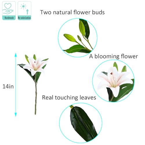 Kimura's Cabin 6Pcs Tiger Lily Artificial Flowers Real Touch Faux Lilies with Stems Fake Plants Lilys Bouquet for Easter Floral Arrangements Wedding Home Table Centerpiece Decor(Pink core White) - color: Pink Core White