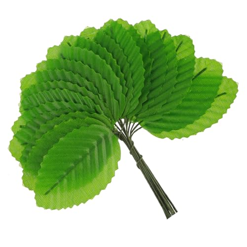 200 Pcs Green Silk Artificial Leaves - Fake, Faux Wired Single Leaf - Wire Crafts Leaves - Plastic - For DIY Bouquet, Wreaths, Wedding, Christmas - color: Green