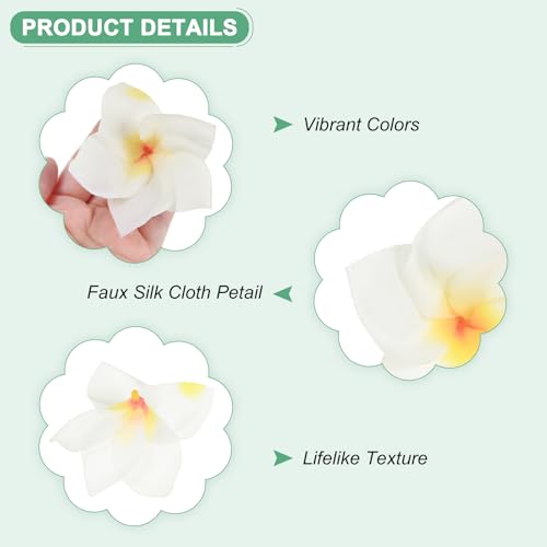 M METERXITY 10-Pack Artificial Plumeria Flowers, Fake Silk Heads Flower Hawaiian Plumeria Petal for DIY Crafts/Dress/Wedding/Party Decoration [White, 3.9"/ 10cm] - color: White