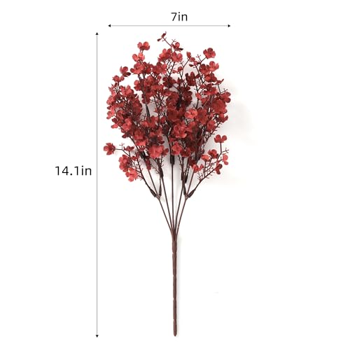 6PCS Artificial Baby Breath Flowers Fake Silk Real Touch DIY Floral Bouquets Decor Wedding Party Decoration Arrangements(Wine Red) - color: Wine Red