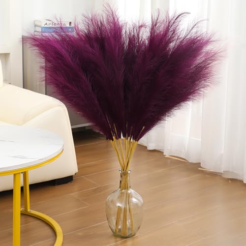 43" Purple Pampas Grass Decor - 8 PCS Tall Faux Pampas Grass Decor Artificial Pompas Grass for Floor Vase Filler Wedding Boho Home Baby Shower Mothers Day Decoration - color: Purple