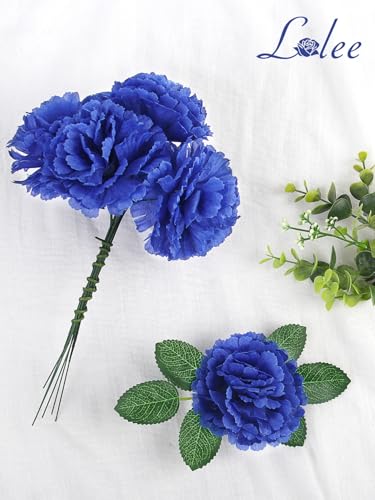 108pcs Carnation Head Flowers with Stem, Royal Blue Artificial Flowers Carnation Bulk - 3.5" Blue Silk Carnations Fake Flower for Bridal Wedding Bouquet Tables Centerpieces Grad Party Cemetary Decor - color: Royal Blue