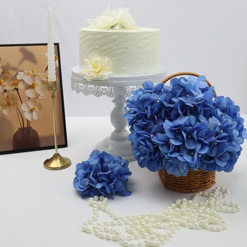 Blue Hydrangea Artificial Flowers Bulk with Stems 64 Pcs | Faux Silk Hydrangeas Flower Heads with Stems for Wedding Arch Table Centerpieces Home Garden Baby Shower Party Decoration - color: Blue