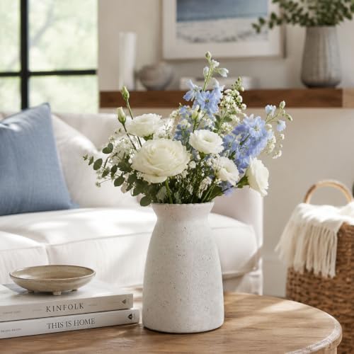 hjn Frosted White Ceramic Vase Modern Minimalist Table Centerpiece, Round Smooth Flower Holder for Living Room, Shelf, Mantel, Wedding & Home Decor -Cream-7" H - color: Frosted White-7inch
