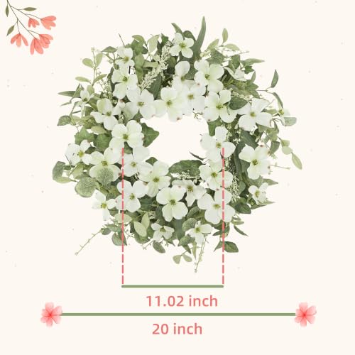 YNYLCHMX 20" Spring Summer Wreaths for Front Door, Artificial Floral Wreath with White Phalaenopsis Green Eucalyptus Leaves, Green Foliage Wreath for Wall Window Farmhouse Party Holiday Home Decor - color: White Phalaenopsis