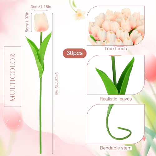 Lyrow 30 Pcs Tulips Artificial Bouquet Flowers Faux Tulips for Home Kitchen Wedding Decorations,Gift Idea for Easter Decor Mother's Day Birthdays(Pink) - color: Pink