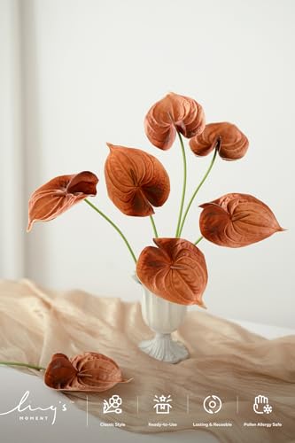 Ling's Moment Artificial Anthurium Flowers, 8pcs Terracotta Faux Greenery Stems, Burnt Orange Foam Filler Plants for DIY Wedding Bouquets Centerpieces Arrangements Bridal Shower Party Home Decorations - color: Or-burnt Orange