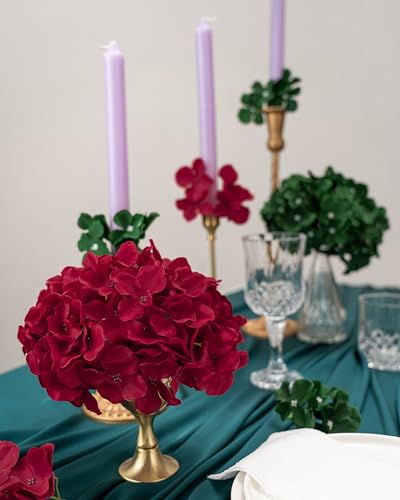 DuHouse 8.7" Silk Hydrangea Flower Heads with Stems Fake Hydrangeas Flowers for DIY Wedding Centerpiece Home Decor,Pack of 6(Fiery Red) - color: Fiery Red