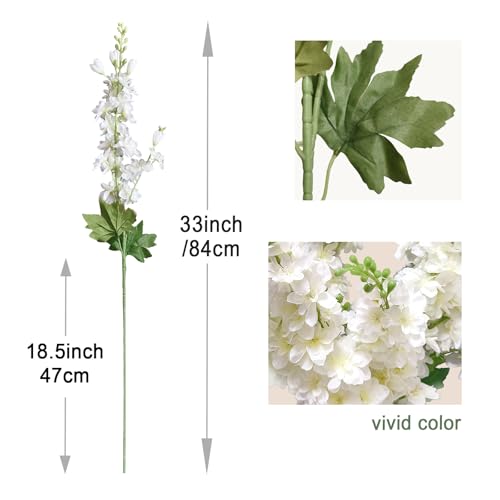 Delphinium Artificial Flowers 8PCS Single Stem Artificial Flowers for Home Table Festivals Indoor Outdoor Decor (White) - color: White