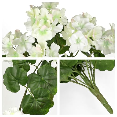 Briful Realistic Silk Geraniums Flowers for Outdoor & Indoor Decor, 19.6” Wide Lush White Artificial Geranium Bouquet for Home Door Patio Decor, 15.7'' High Farmhouse Trailing Hanging & Tabletop Decor - color: White
