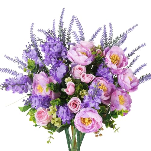 HUAESIN Artificial Flowers Silk Rose Peony Bouquets Purple Flowers Artificial Bouquet Silk Flower Arrangements for Home Table Centerpieces Wedding Indoor Outdoor Decorations - color: Purple