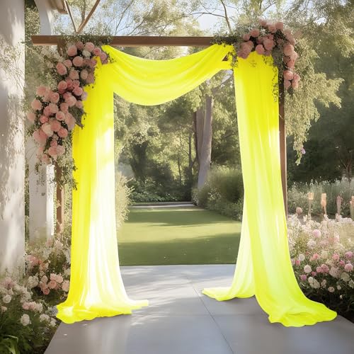 Yellow Wedding Arch Draping Fabric Shimmery Sheer Drapes 2 Panels Extra Long Backdrop Curtains for Wedding Anniversary Party Summer Outdoor Events 4th July Backgrounds, 31" x 20 ft - color: Bright Yellow, size: 240" L x 31" W (2 Panels)