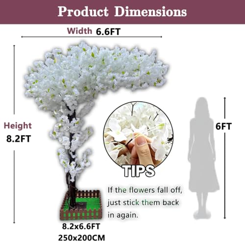 Large Artificial Cherry Blossom Trees 8.2ft for Indoor Outdoors,Faux Fake White Cherry Blossom Tree for Wedding Party Living Room Office Shopping Hotel Restaurant Home Decor - color: White, size: 8ft 2in