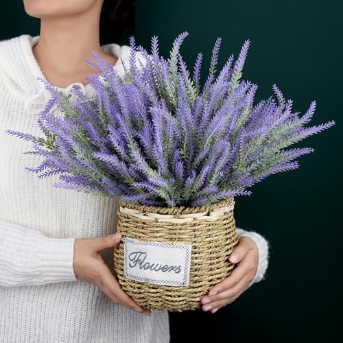 Artificial Flowers for Outdoors UV Resistant, 15 Bundles Fake Flowers Faux Plastic Plants Purple Lavender for Home Office Wedding Garden Porch Window Box Decor - color: Purple