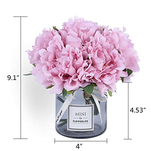 MOOMASS Artificial Peony and Glass vase, Ins Style Artificial Flower Glass Bottle Set, Suitable for Living Room, Dining Table, Office, Wedding, Hotel Banquet and Other Home Decoration. (Purple Pink) - color: Purple Pink