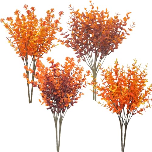 8 Bundles Multi Colored Artificial Eucalyptus Leaves, Plastic Plants, Outdoor Plants, Indoor Decorative Artificial Plants, Porch Window Frames, Green Plant Decorations (8, Autumn Colors) - color: Autumn Colors