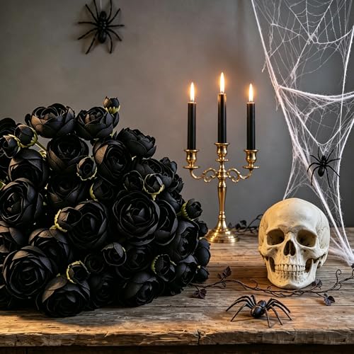 24 Stems Artificial Ranunculus Flowers, 96 Bloom Faux Silk Ranunculus Bouquet for Wedding Decorations, Home Décor, Holiday Arrangements & Large Event Centerpieces (Black) - color: Black