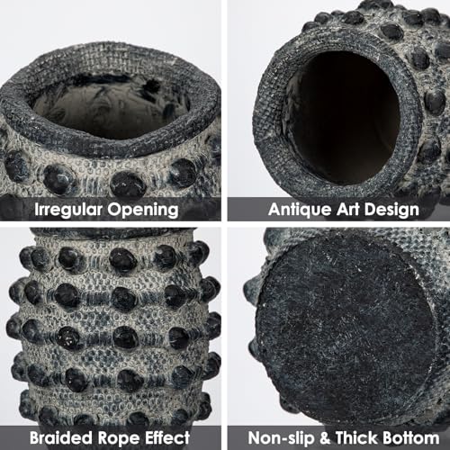 Rustic Farmhouse Vase, Boho Smoky Black Vase for Pampas Grass Small Textured Knotted Vases for Flowers Decorative Cement Floral Vases for Home Decor, Living Room, Dining Table - color: Smoky Black