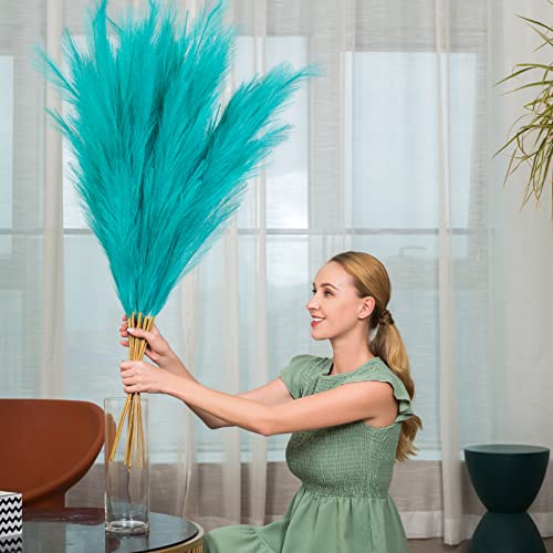 Pampas Grass Decor Tall, 43"/110cm Faux Pampas Grass 6 Stems Large Pompass Grass Branches Tall Bulk Boho Flower Arrangement for Home Room Wedding Party Decor (Green) - color: Green