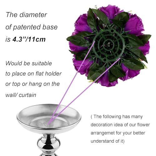 BLOSMON Flower Balls Wedding Rose Centerpieces 10 Pcs Purple Fake Flowers with Base Kissing Balls Decor Artificial Floral Arrangements Flower Bouquet of Roses Home Party Table DIY Decorations - color: Purple