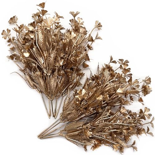 PASYOU Gold Fake Flowers Artificial Shrubs for Christmas Decor, Plastic Plants Faux Leaves Stems Grass Foliage Home Wreath Ornaments Party Hotel Wedding Event Gift DIY Tree Decoration Golden 10 Pack - color: Gold Flower Branches /10 Pcs