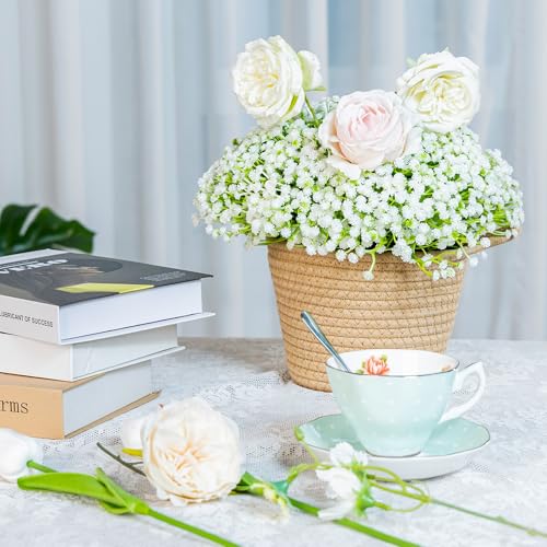 Imncya 120 Pcs Babys Breath Artificial Flowers, Babies Breath Faux Bulk Greenery, Real Touch White Gypsophila Fake Flower for Outdoors, Wedding Bouquets, Party, Home and Garden Decoration