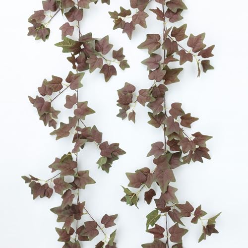 Mizii 2 Strands Artificial Vines Ivy Garland 74" Fake Vine with Silk Green Leaves Faux Hanging Plants Greenery Decoration for Bedroom Home Wall Party Wedding Arch Apartment Room Decor (Purple Green) - color: Purple Green