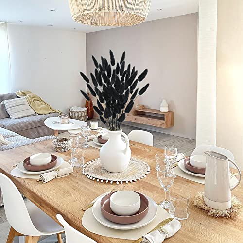 Uieke 17’’ Natural Bunny Tails Dried Flowers, 120 Pcs Dried Lagurus Ovatus, Dried Black Pampas Grass Decor for Farmhouse Flower Arrangements Wedding Home Craft Boho Party Halloween Decorations - color: Black-120pcs