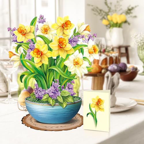 Airpark 3D Pop Up Paper Flowers Bouquet Card 12’‘ with Note & Envelope, Birthday Gifts, Get Well, Thank You, Greeting Cards for Women Mom Wife Friends, Yellow Daffodils - style: Yellow Daffodils