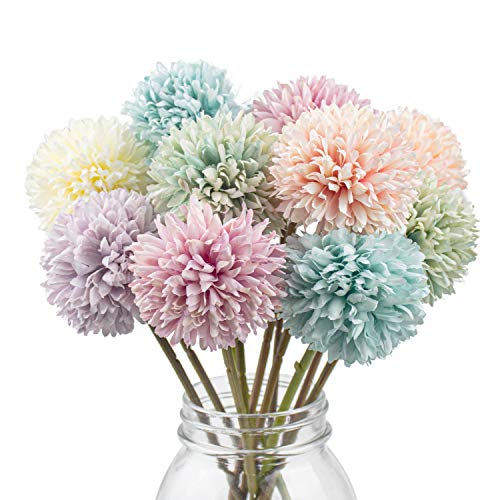 Foraineam 12 Pcs Artificial Flowers Multicolor Silk Hydrangea Fake Flowers Bridal Wedding Bouquet for Home Office Party Wedding Decoration