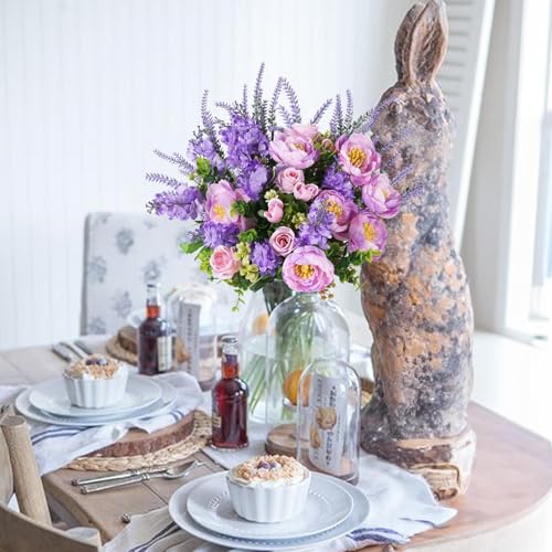 HUAESIN Artificial Flowers Silk Rose Peony Bouquets Purple Flowers Artificial Bouquet Silk Flower Arrangements for Home Table Centerpieces Wedding Indoor Outdoor Decorations - color: Purple
