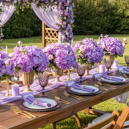 Auihiay 64pcs Hydrangea Artificial Flowers, Purple Artificial Hydrangea Flowers, Silk Hydrangea Heads with Stems for Garden, Home Party Baby Shower DIY Wedding Centerpiece (Purple) - color: Purple