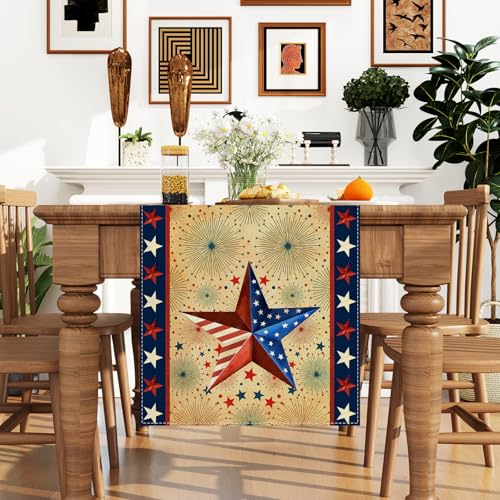 Stars Stripes Patriotic Table Runner 108 Inches 4th of July Memorial Day Decorations and Supplies for Home Kitchen Dining Table Decor - size: Table Runner,13" x 108"