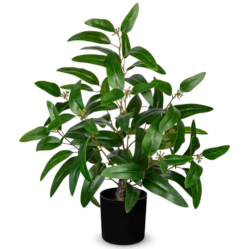 Artificial Plants Indoor with Pot, 19.7" Fake Potted Plants Eucalyptus Leaves, Silk Plant for Home Decor Indoor Plants Artificial for Home Office Bedroom Farmhouse Entry Table Shelf Decor, Deep Green - color: # Deep Green