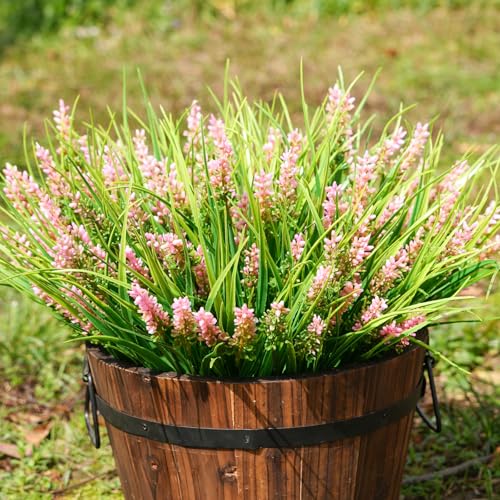 20 Bundles Artificial Plants Outdoor, UV Resistant Fake Flowers， Realistic Faux Lavender Shrubs for Porch Garden Window Box Home Decoration (Pink) - color: Pink