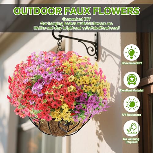 Artificial Flowers for Outdoor,Silk Flowers No Fade Fake Plastic Flowers UV Resistant Faux Plants for Outdoors Outside Front Porch Hanging Planter Window Box Garden Home Decoration,42 Pack(Mixed) - color: Mixed, size: Artificial Flowers(42 Pcs)