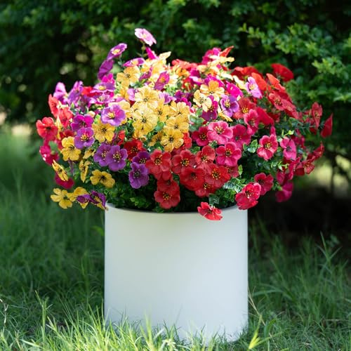 12 Bundles Artificial Flowers for Outdoors Decorations, Spring Summer Multicolor Realistic Faux Silk Daisy, UV Resistant Fake Flowers for Patio Home Decor Garden Planter Window Box Yard - color: Spring Tones&12 Bundles