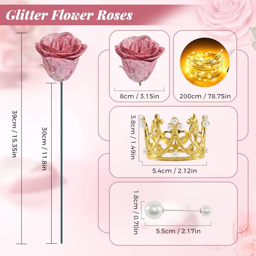 Gold Rose Glitter Roses Bouquet, 36 Pcs Shiny Glitter Flowers Bouquet, Everlasting DIY Artificial Roses Bouquet for Christmas, Birthday, Anniversary, Wedding, Engagement - color: Gold Rose-a, size: 36 PCS