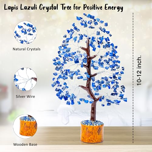 Crocon® Lapis Lazuli Crystal Tree of Life Birthday Gifts for Men, Dad, Friends Healing Crystals Spiritual Blue Shelf Crystal Decor Feng Shui Table Decor Gift for Men Housewarming Home Decor Gift - color: Lapis Lazuli (Sliver Wire )